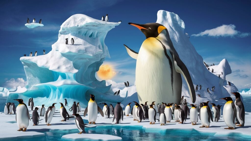 Antarctica iceberg and penguins